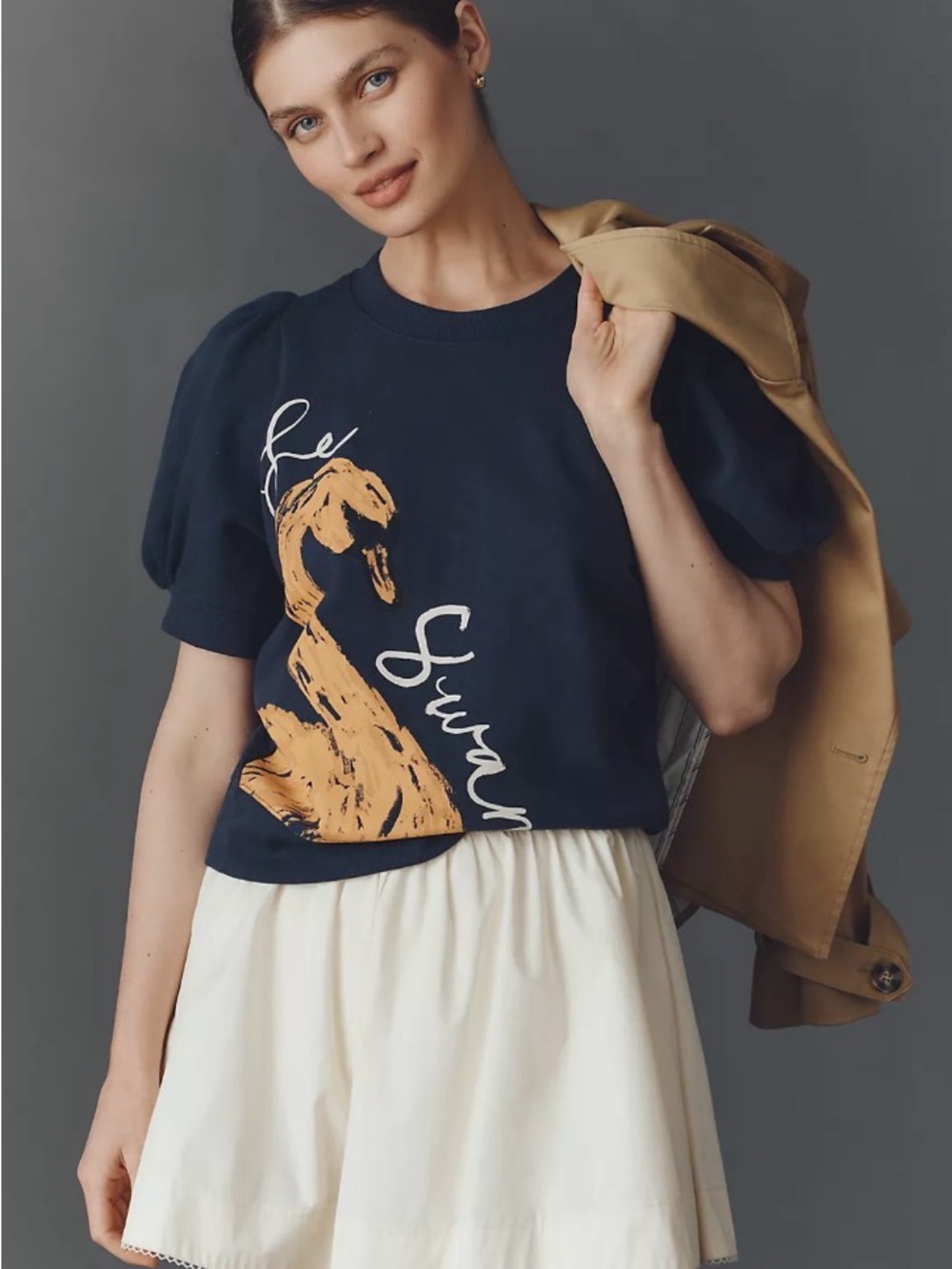 NWT Maeve Navy Blue Puff-Sleeve Swan Pullover size XS